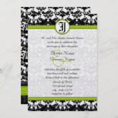Apple Green Black Love Bird Damask Wedding Invite Kaart (Voorkant / Achterkant)