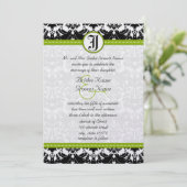 Apple Green Black Love Bird Damask Wedding Invite Kaart (Staand voorkant)