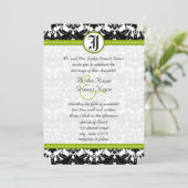 Apple Green Black Love Bird Damask Wedding Invite Kaart (Staand voorkant)