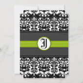 Apple Green Black Love Bird Damask Wedding Invite Kaart (Achterkant)
