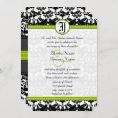 Apple Green Black Love Bird Damask Wedding Invite Kaart (Voorkant / Achterkant)
