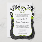 Apple Green Black Unique Damask Wedding Invitation Kaart (Voorkant)