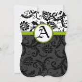 Apple Green Black Unique Damask Wedding Invitation Kaart (Achterkant)