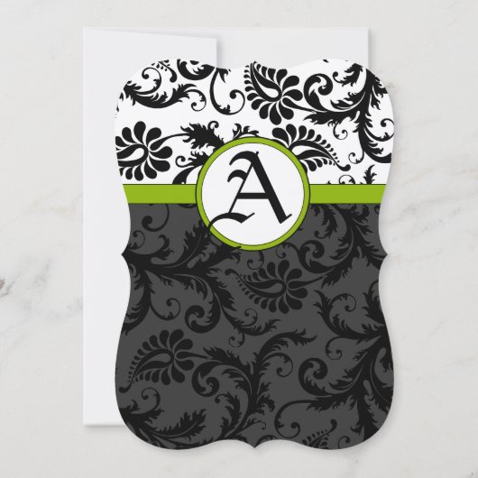 Apple Green Black Unique Damask Wedding Invitation Kaart (Achterkant)