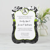 Apple Green Black Unique Damask Wedding Invitation Kaart (Staand voorkant)