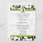 Apple Green Black Unique Damask Wedding Invitation Kaart (Voorkant)