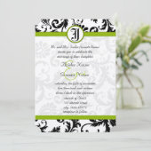 Apple Green Black Unique Damask Wedding Invitation Kaart (Staand voorkant)
