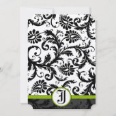 Apple Green Black Unique Damask Wedding Invitation Kaart (Achterkant)