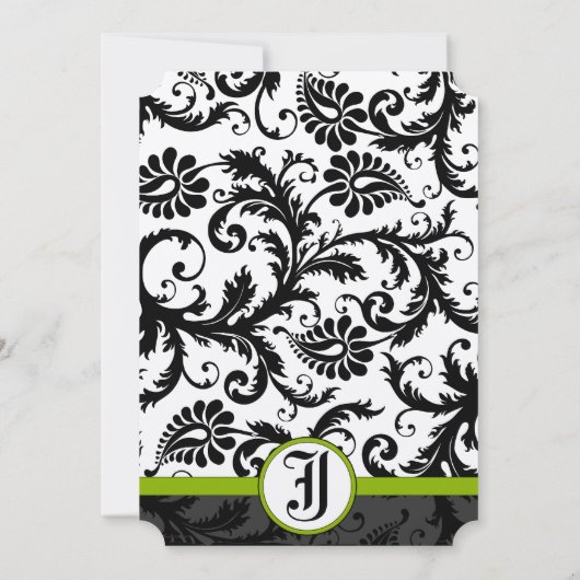 Apple Green Black Unique Damask Wedding Invitation Kaart (Achterkant)