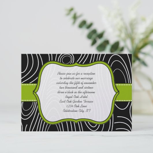 Apple Green Black Wood Grain Reception Kaart (Staand voorkant)