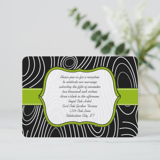 Apple Green Black Wood Grain Reception Kaart (Staand voorkant)