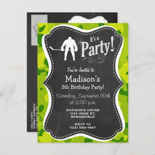 Apple Green Camo; Hockey Uitnodiging Briefkaart (Voorkant / Achterkant)