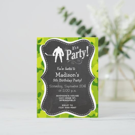 Apple Green Camo; Hockey Uitnodiging Briefkaart (Staand voorkant)