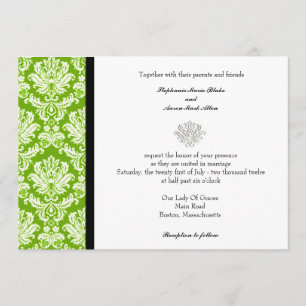Apple Green Classic Damask Wedding Invitation Kaart