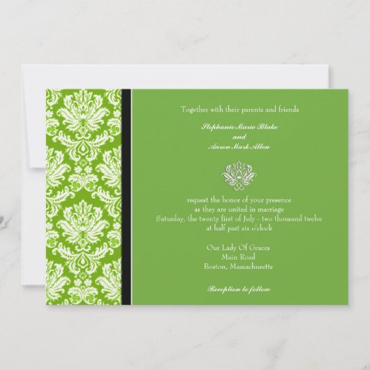 Apple Green Classic Damask Wedding Invitation Kaart (Voorkant)