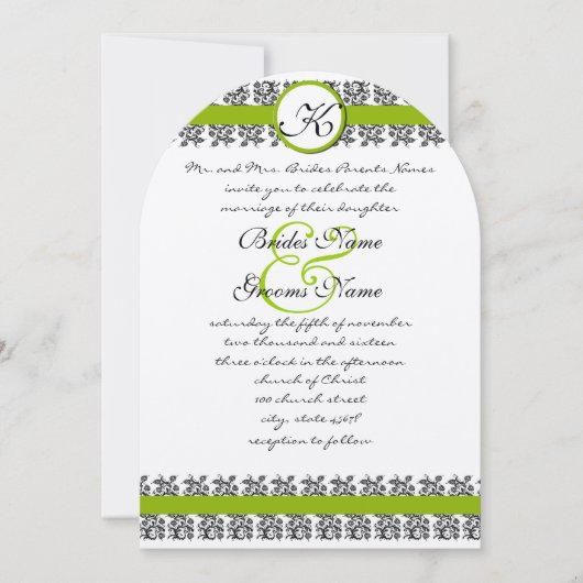 Apple Green Damask Borders Wedding Invitation Kaart (Voorkant)