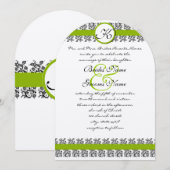 Apple Green Damask Borders Wedding Invitation Kaart (Voorkant / Achterkant)