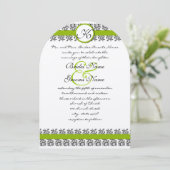 Apple Green Damask Borders Wedding Invitation Kaart (Staand voorkant)
