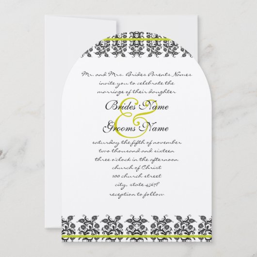 Apple Green Damask Borders Wedding Invitation Kaart (Voorkant)