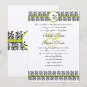 Apple Green Damask Borders Wedding Invitation Kaart (Voorkant / Achterkant)