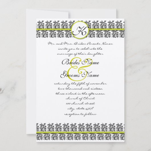 Apple Green Damask Borders Wedding Invitation Kaart (Voorkant)