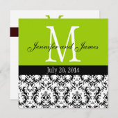 Apple Green Damask Monogram Wedding Invitation Kaart (Voorkant / Achterkant)