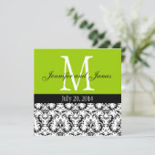 Apple Green Damask Monogram Wedding Invitation Kaart (Staand voorkant)