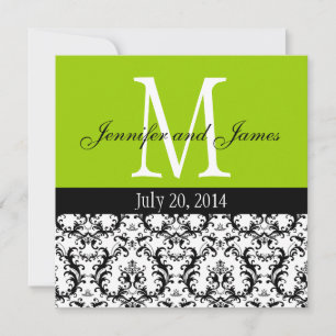 Apple Green Damask Monogram Wedding Invitation Kaart