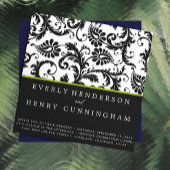 Apple Green Damask Monogram Wedding Uitnodiging