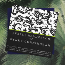 Apple Green Damask Monogram Wedding Uitnodiging