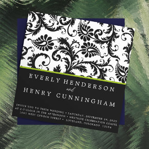 Apple Green Damask Monogram Wedding Uitnodiging