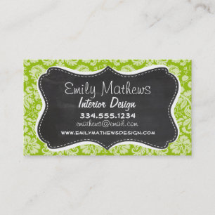 Apple Green Damask Pattern; Chalkboard Visitekaartje