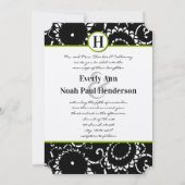 Apple Green Damask Sunflower Wedding Invitation Kaart (Voorkant)