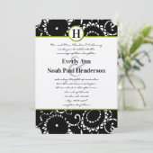 Apple Green Damask Sunflower Wedding Invitation Kaart (Staand voorkant)