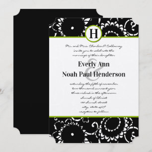 Apple Green Damask Sunflower Wedding Invitation Kaart