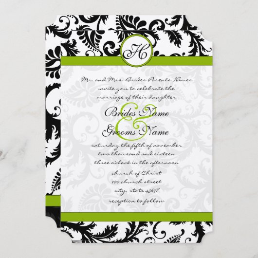 Apple Green Damask Swirls Wedding Invitation Kaart (Voorkant / Achterkant)