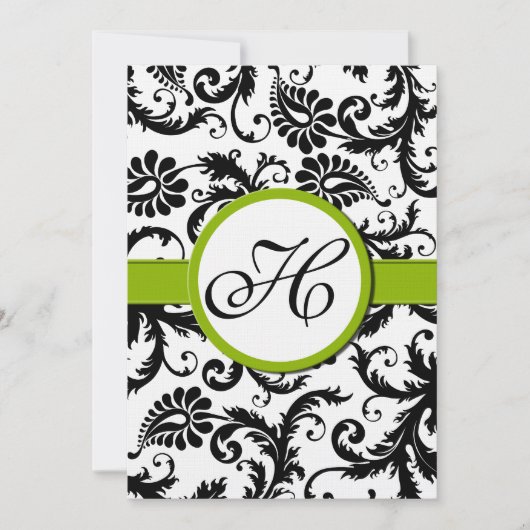 Apple Green Damask Swirls Wedding Invitation Kaart (Voorkant)