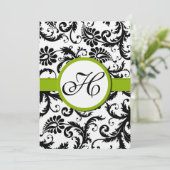 Apple Green Damask Swirls Wedding Invitation Kaart (Staand voorkant)