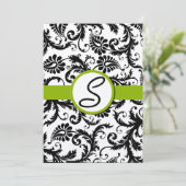 Apple Green Damask Swirls Wedding Invitation Kaart (Staand voorkant)
