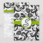 Apple Green Damask Swirls Wedding Invitation Kaart (Voorkant / Achterkant)