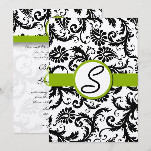 Apple Green Damask Swirls Wedding Invitation Kaart (Voorkant / Achterkant)