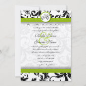 Apple Green Damask Swirls Wedding Invitation Kaart (Achterkant)