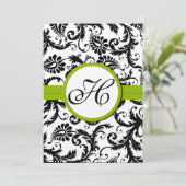 Apple Green Damask Swirls Wedding Invitation Kaart (Staand voorkant)