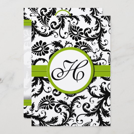 Apple Green Damask Swirls Wedding Invitation Kaart (Voorkant / Achterkant)