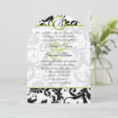 Apple Green Damask Swirls Wedding Invitation Kaart (Staand voorkant)