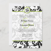 Apple Green Damask Swirls Wedding Invitation Kaart (Voorkant)