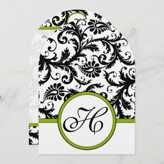 Apple Green Damask Swirls Wedding Invitation Kaart (Voorkant / Achterkant)