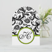 Apple Green Damask Swirls Wedding Invitation Kaart (Staand voorkant)
