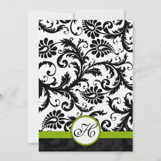 Apple Green Damask Swirls Wedding Invitation Kaart (Voorkant)