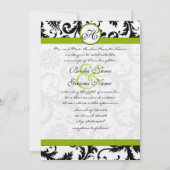 Apple Green Damask Swirls Wedding Invitation Kaart (Achterkant)